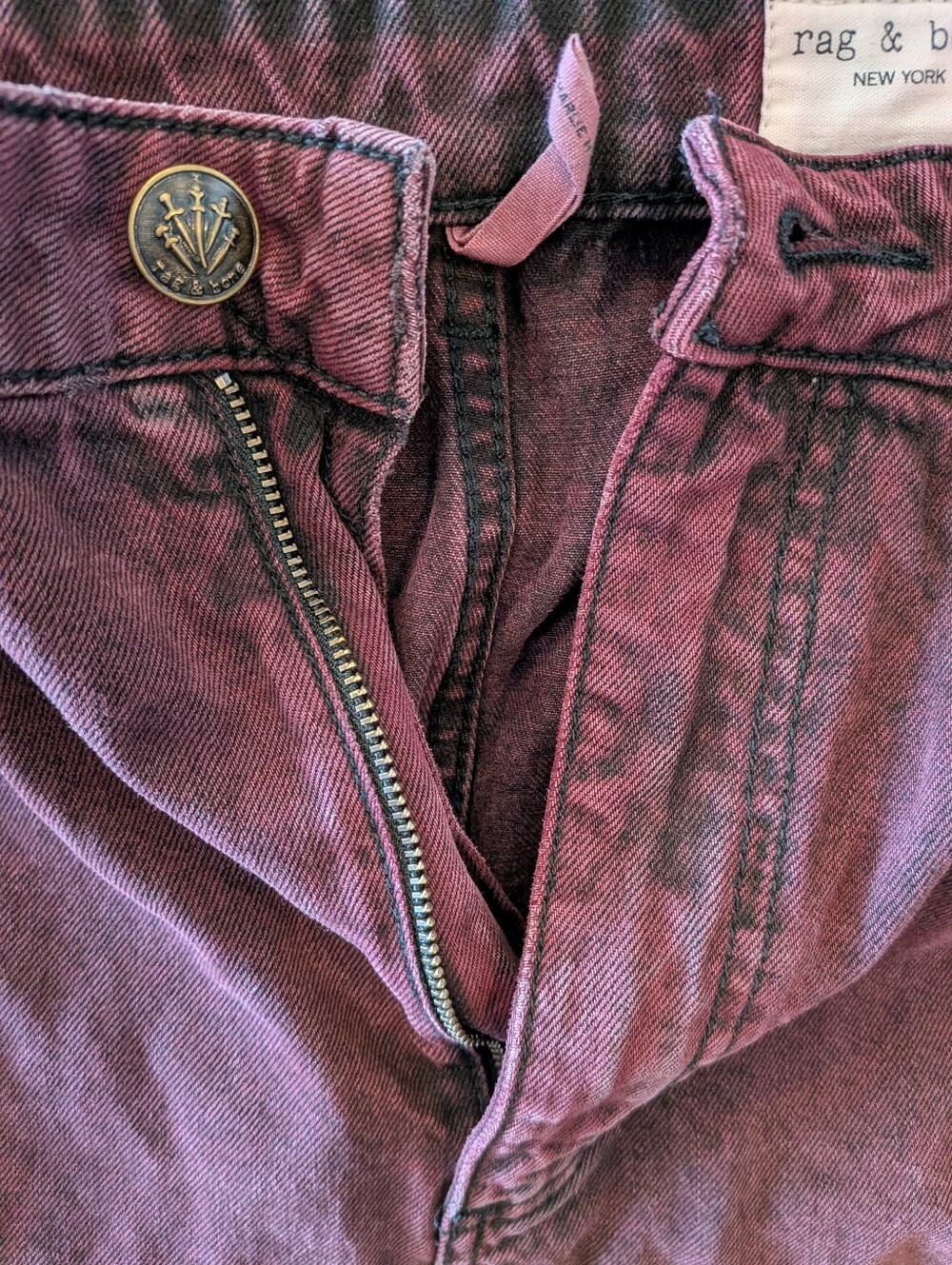Rag & Bone Charlie High Rise Ankle Barrel Leg Jeans Burnt Burgundy Denim Size 27 - Picture 12 of 15